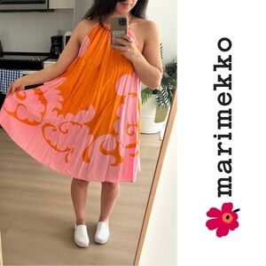Marimekko Dress in Vibrant Orange and Pink, Size 34